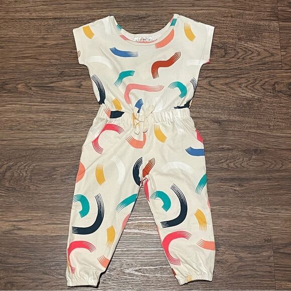 NWT Dot Dot Smile Short Sleeve Paint Strokes Romper Cream and Multicolor Size 2T - Picture 2 of 13